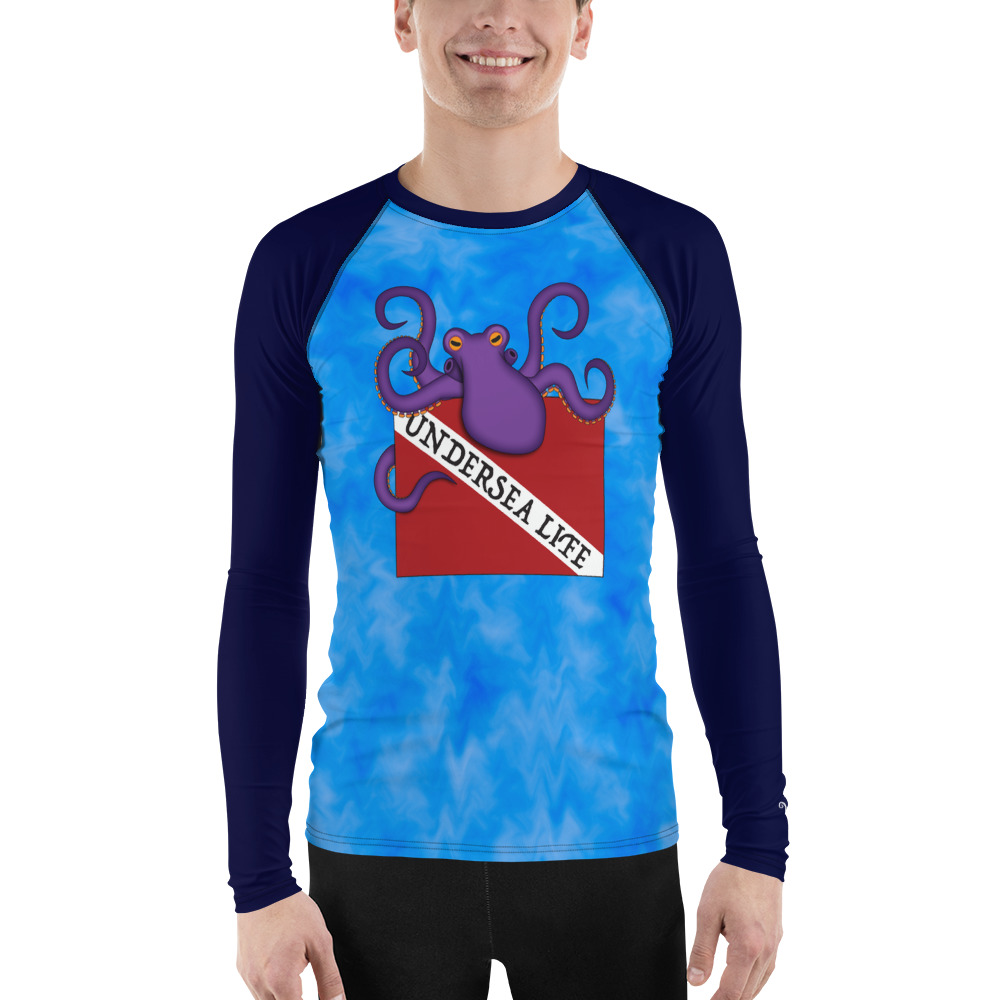 CAVIS Dive Flag Octopus Men’s Rash Guard - Undersea Life Dive Skin Swim Shirt - Front