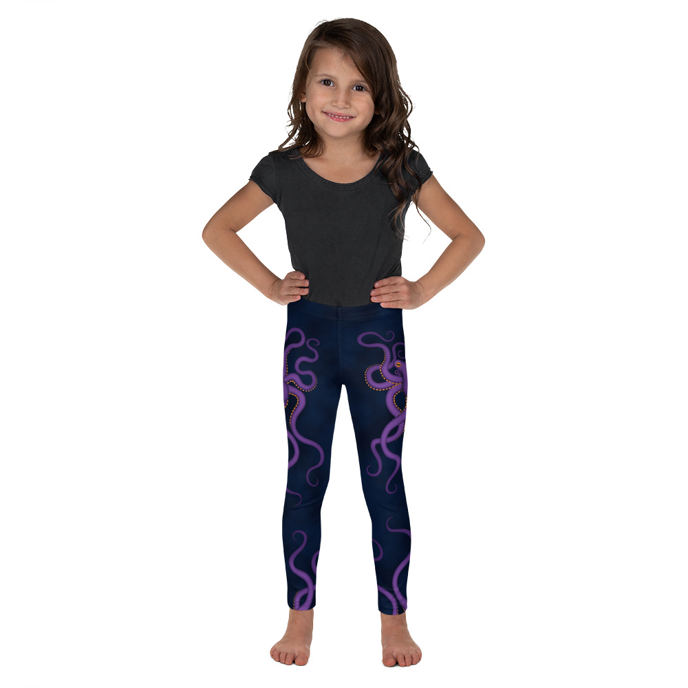 CAVIS Purple Octopus Kid's Leggings - Dark Blue - Front