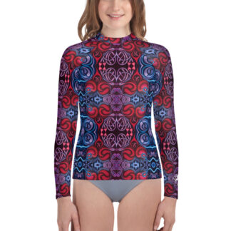 CAVIS Celtic Heart Youth Rash Guard - Red Blue Swim Shirt - Front