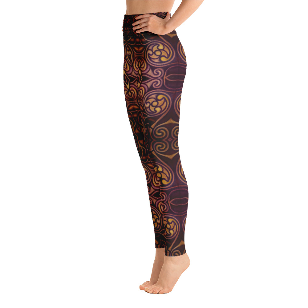CAVIS Celtic Dragon Women's High Waist Leggings - Burgundy Pattern - Left