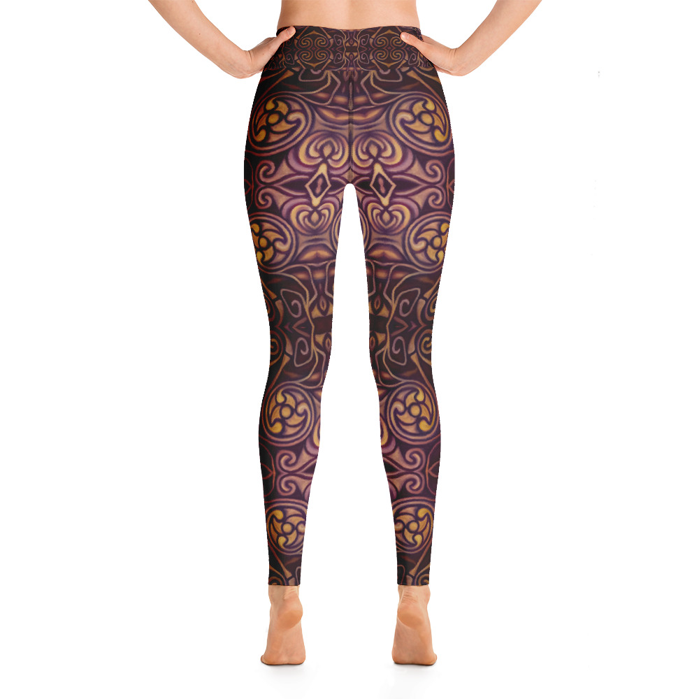 CAVIS Celtic Dragon Women's High Waist Leggings - Burgundy Pattern - Back