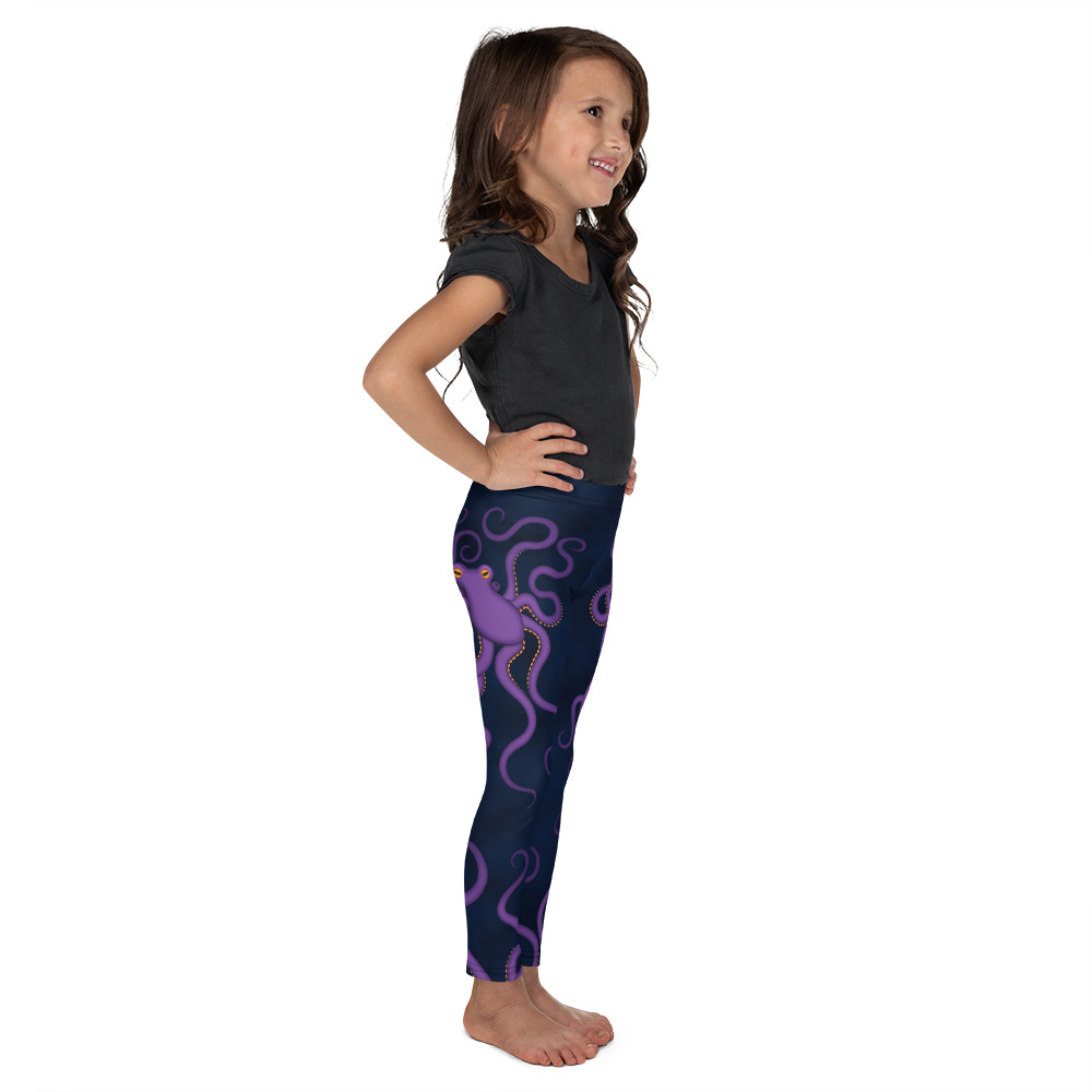 CAVIS Purple Octopus Kid's Leggings - Dark Blue - Right