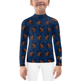 CAVIS Flying Octopus Kid's Rash Guard - Dark Blue Swim Shirt - Front