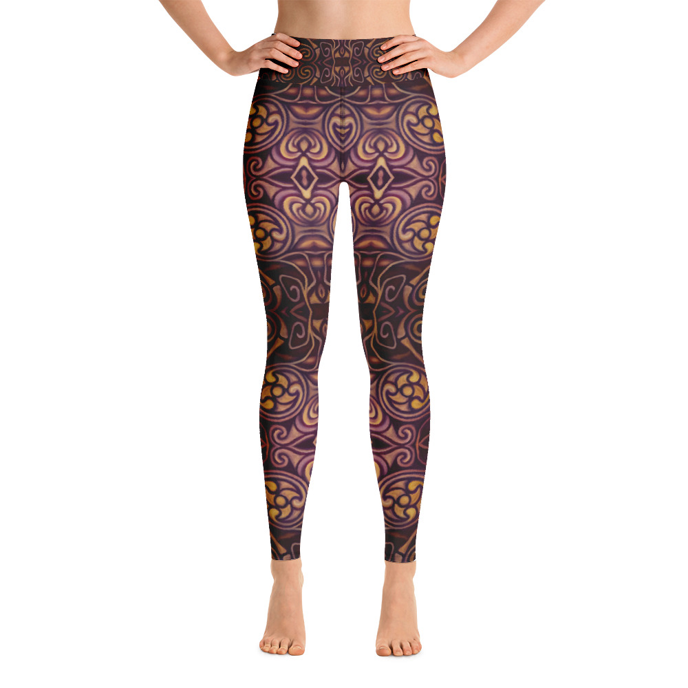 CAVIS Celtic Dragon Women's High Waist Leggings - Burgundy Pattern - Front