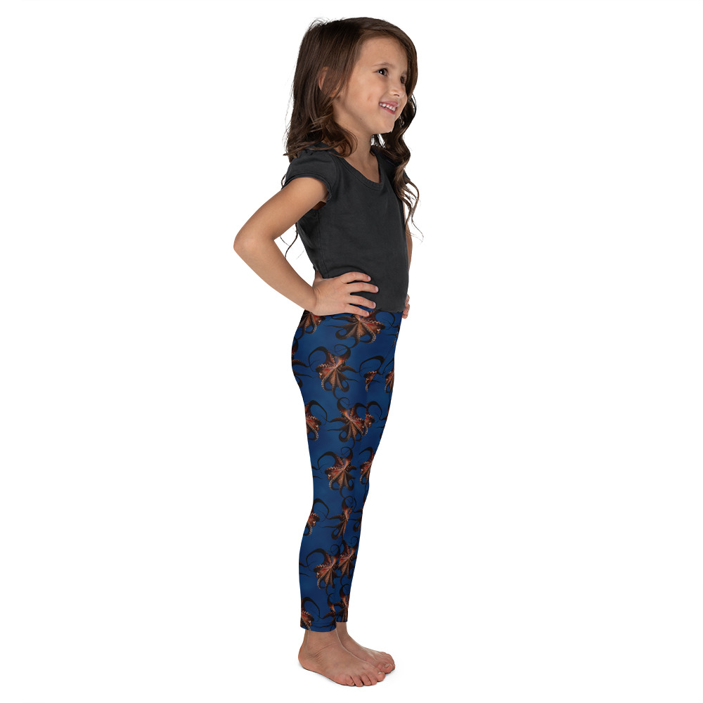 CAVIS Flying Octopus Kid's Leggings - Dark Blue - Right
