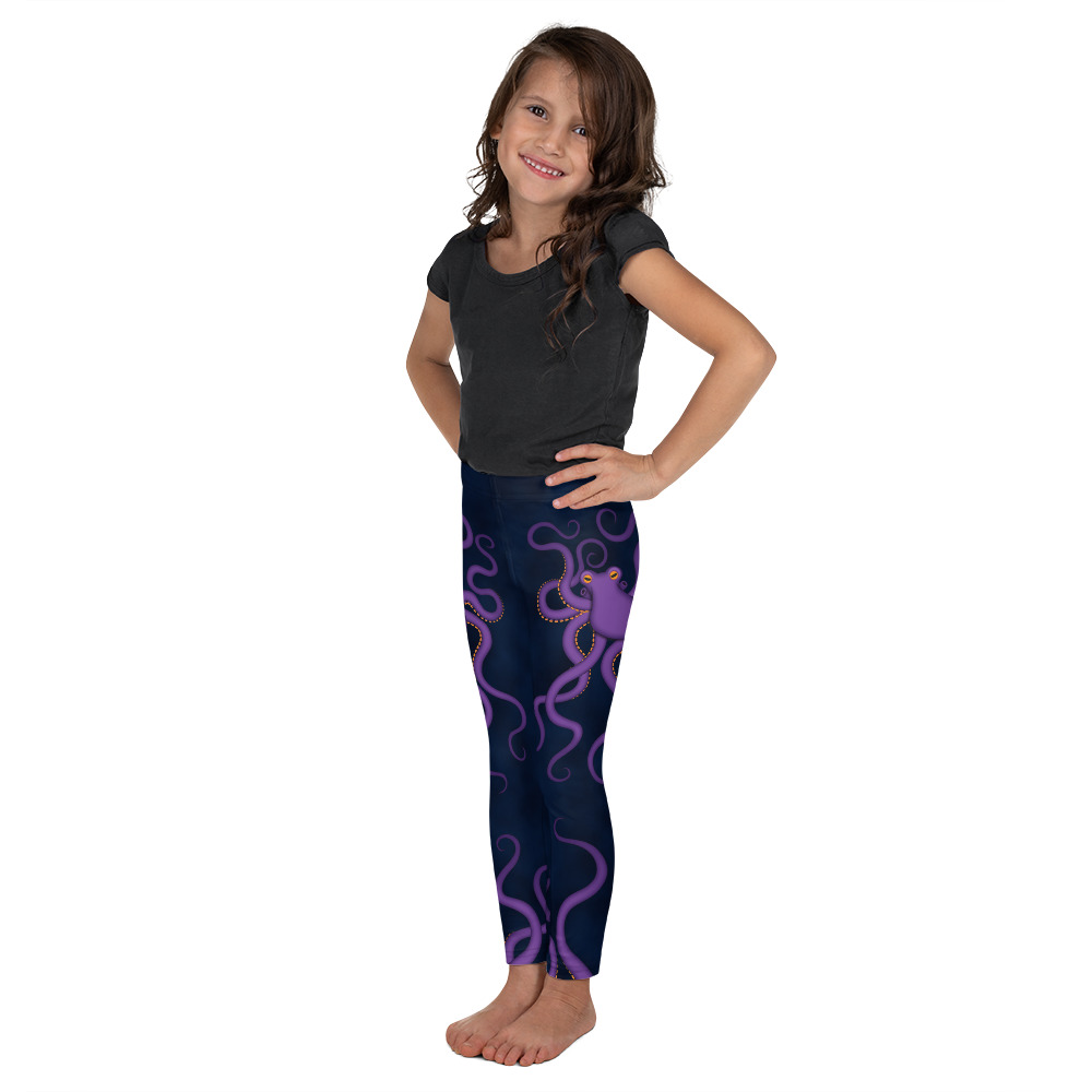 CAVIS Purple Octopus Kid's Leggings - Dark Blue - Left