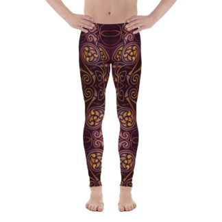 CAVIS Celtic Dragon Men's Leggings - Burgundy Pattern Scuba Dive Skin - Front