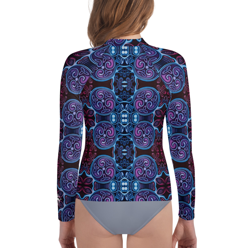 CAVIS Celtic Heart Youth Rash Guard - Purple Blue Swim Shirt - Back
