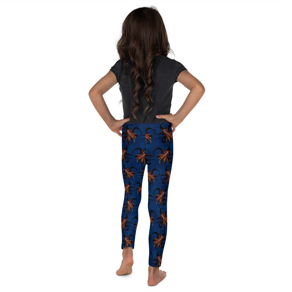 CAVIS Flying Octopus Kid's Leggings - Dark Blue - Back