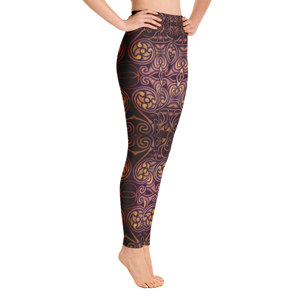 CAVIS Celtic Dragon Women's High Waist Leggings - Burgundy Pattern - Right