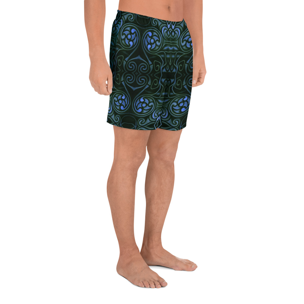 CAVIS Celtic Dragon Men’s Athletic Shorts, Alternative Blue Green Pattern Long Shorts