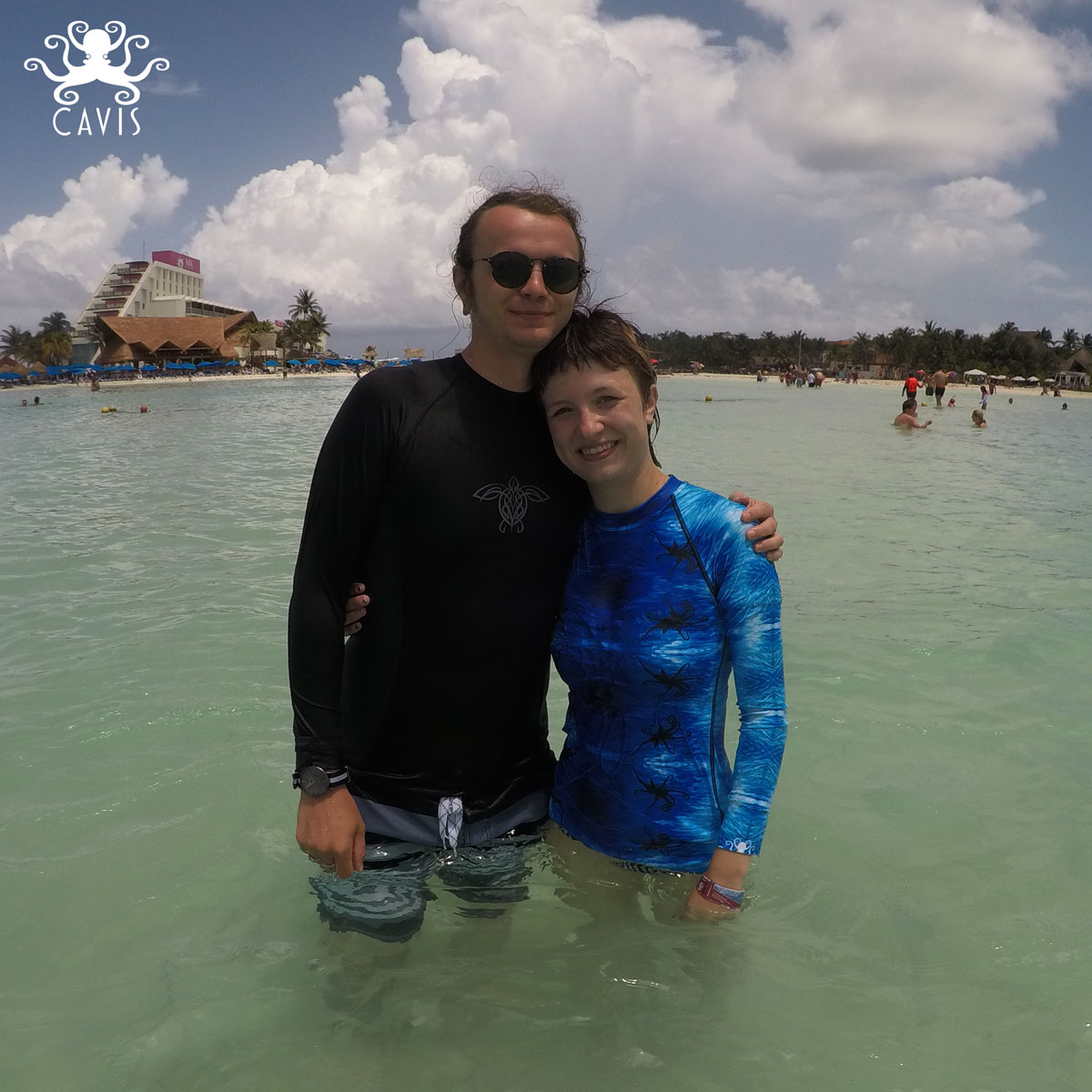 CAVIS Blue Ocean Octopus Rash Guard on Model