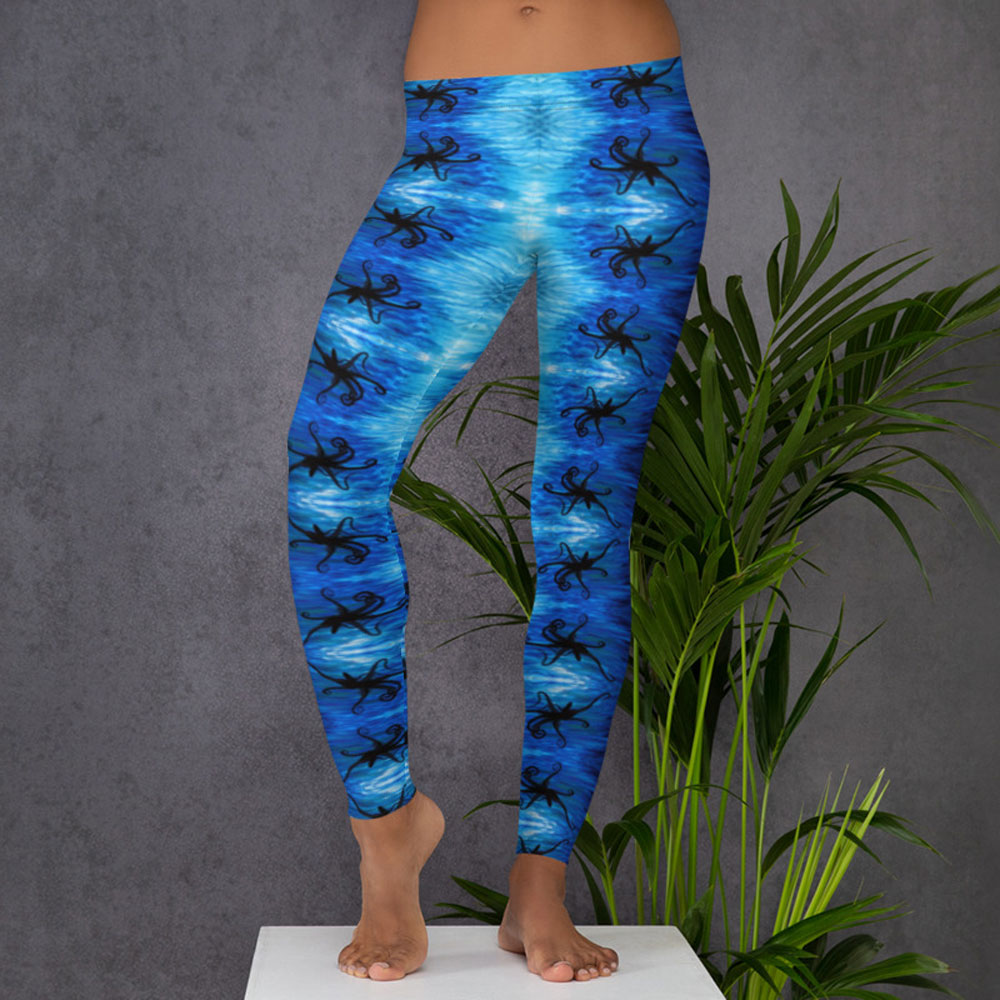 CAVIS Blue Ocean Octopus Women's Leggings - Scuba Leggings - Front - Lifestyle 2