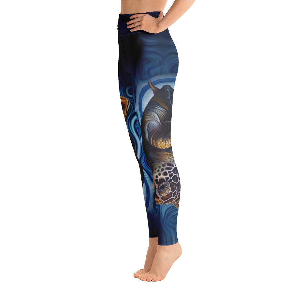 CAVIS Sea Turtle Women's High Waist Leggings - Blue - Left