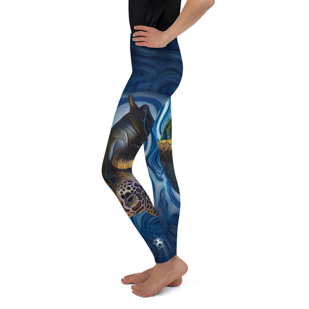 CAVIS Sea Turtle Youth Leggings - Blue - Left