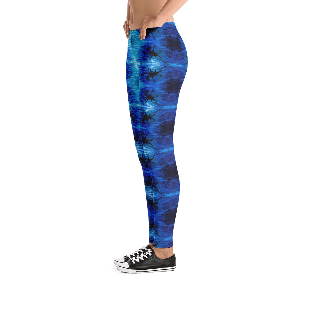 CAVIS Blue Ocean Octopus Pattern Women's Leggings - Bright Blue Dive Skin - Left
