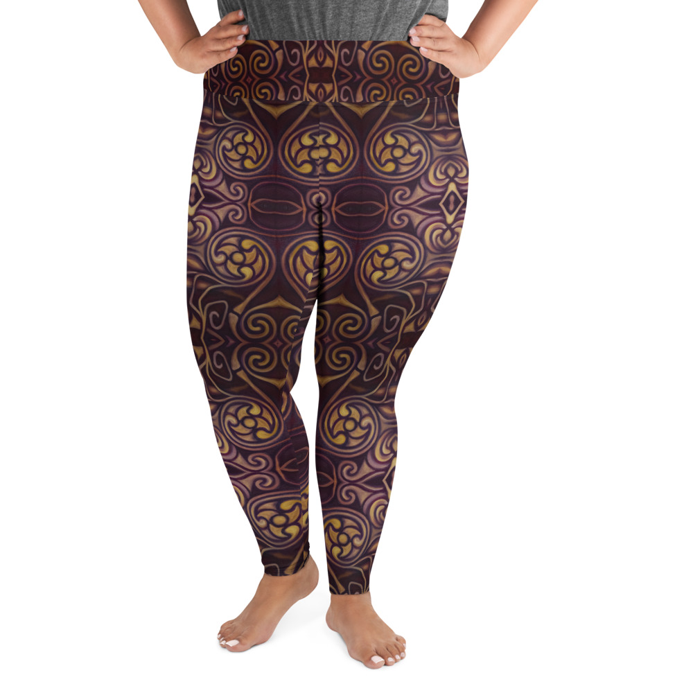 CAVIS Celtic Dragon Women's High Waist Plus Size Leggings - Burgundy Scuba Dive Skin - Front