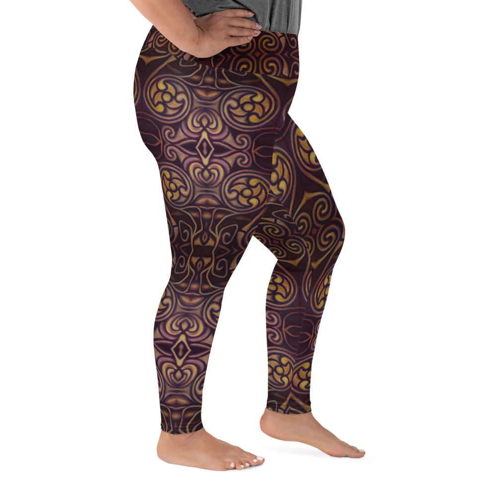 CAVIS Celtic Dragon Women's High Waist Plus Size Leggings - Burgundy Scuba Dive Skin - Right
