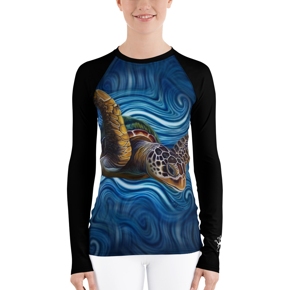 CAVIS Sea Turtle Women's Rash Guard - Blue Dive Skin - Front