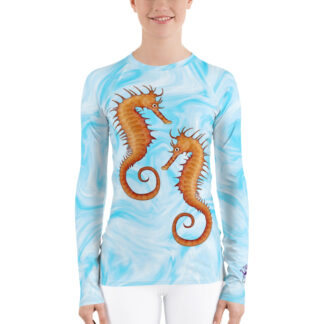 CAVIS Seahorse Women's Rash Guard - Light Blue Scuba Dive Skin - Front