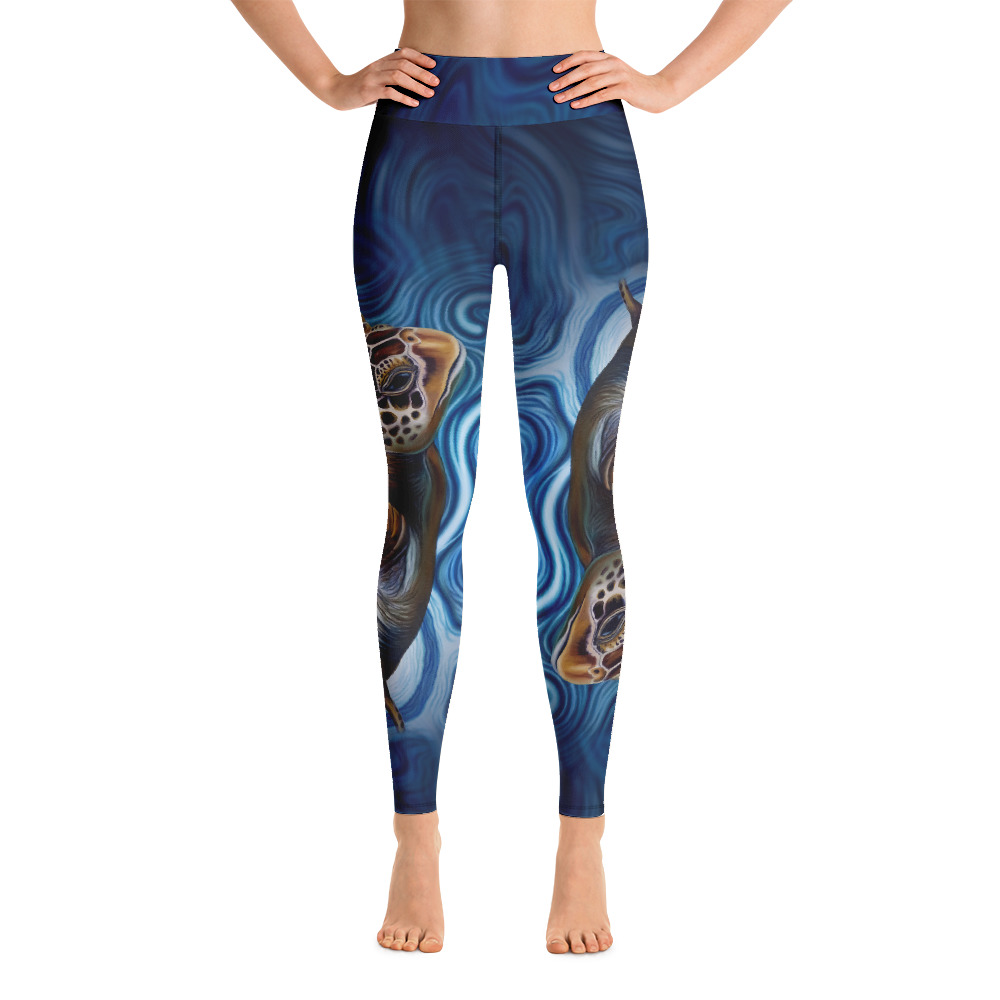CAVIS Sea Turtle Women's High Waist Leggings - Blue - Front
