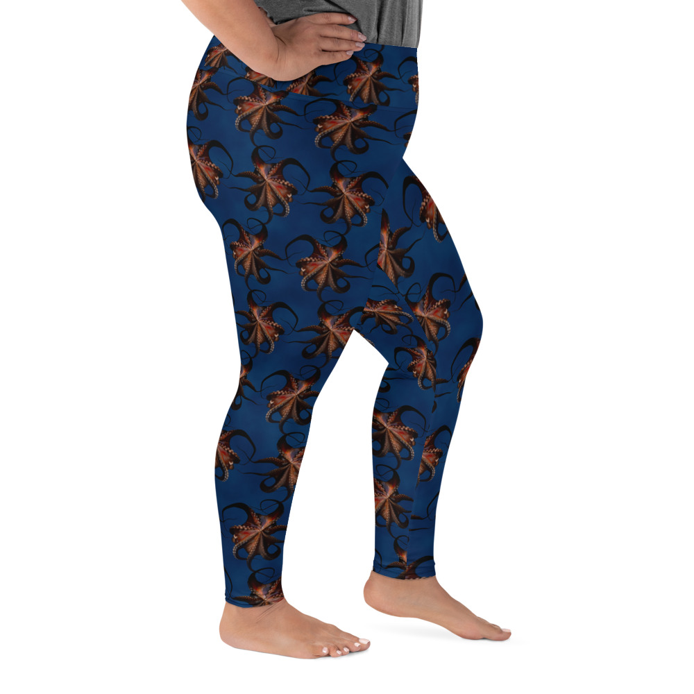 CAVIS Flying Octopus Women's High Waist Plus Size Leggings - Blue Scuba Dive Skin - Right