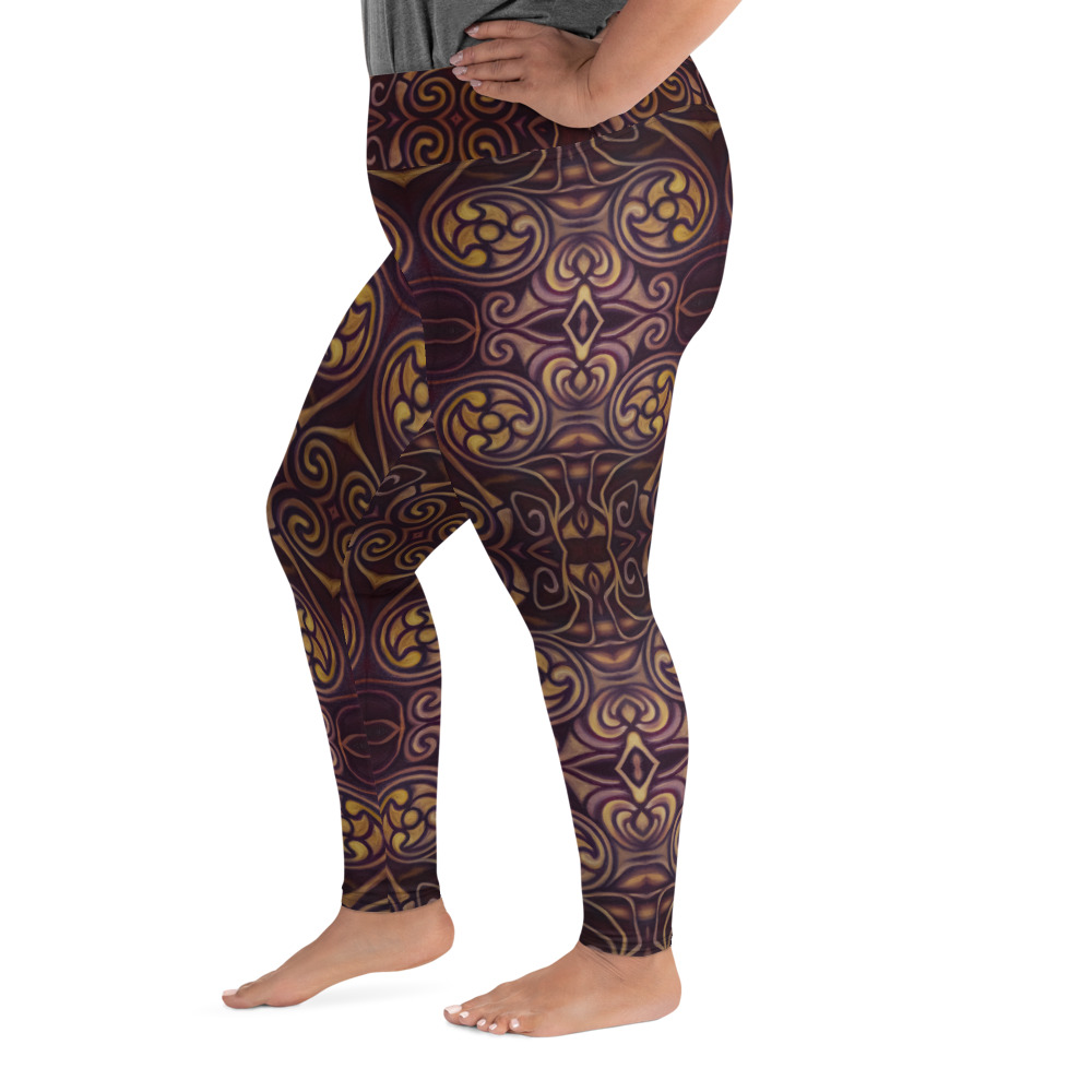 CAVIS Celtic Dragon Women's High Waist Plus Size Leggings - Burgundy Scuba Dive Skin - Left