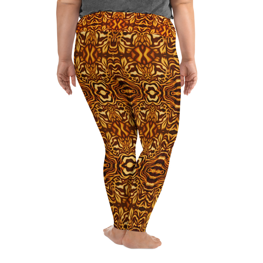 CAVIS Wonderpus Women's High Waist Plus Size Leggings - Yellow Orange Scuba Dive Skin - Back