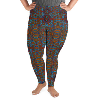 CAVIS Wonderpus Women's High Waist Plus Size Leggings - Orange Blue Scuba Dive Skin - Front