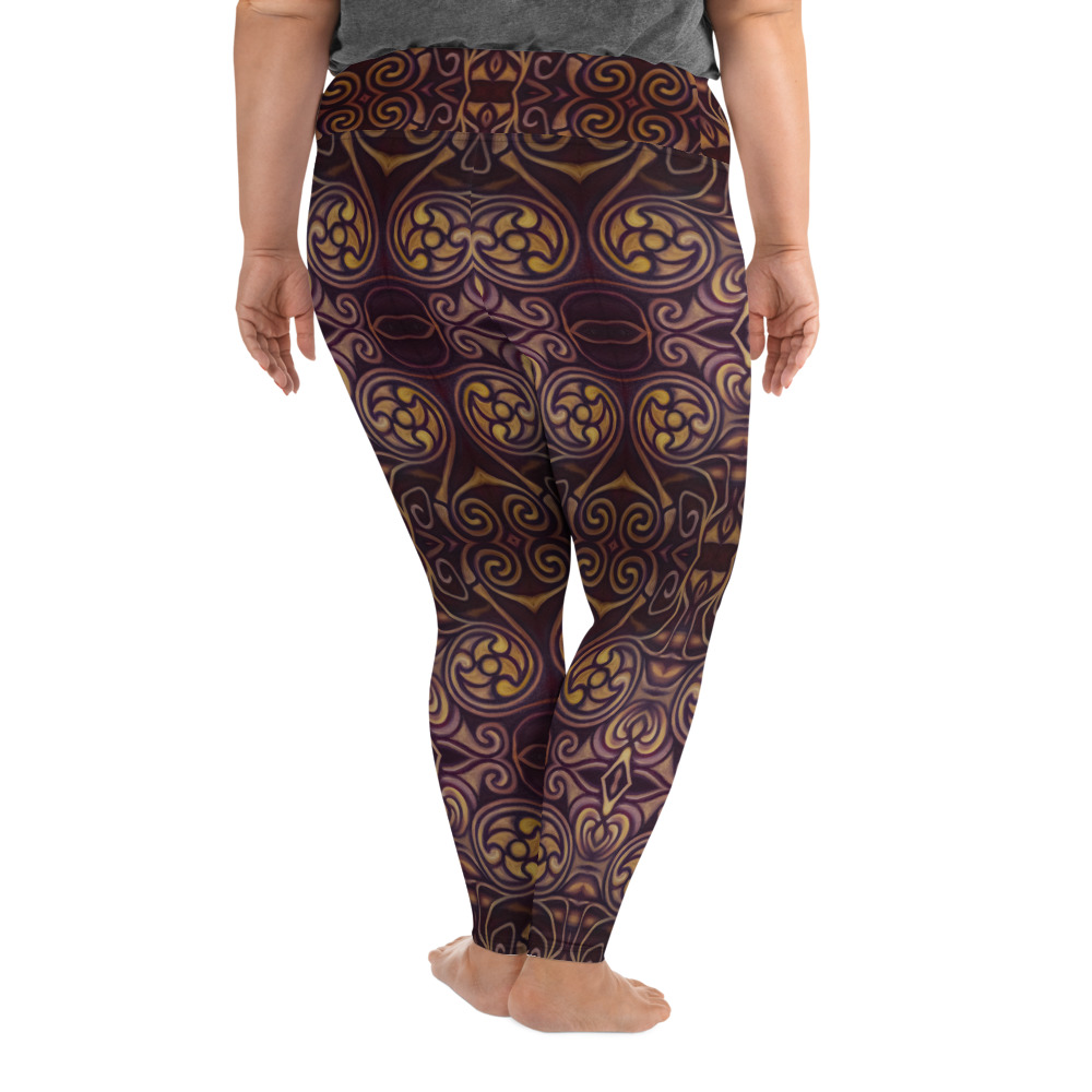 CAVIS Celtic Dragon Women's High Waist Plus Size Leggings - Burgundy Scuba Dive Skin - Back
