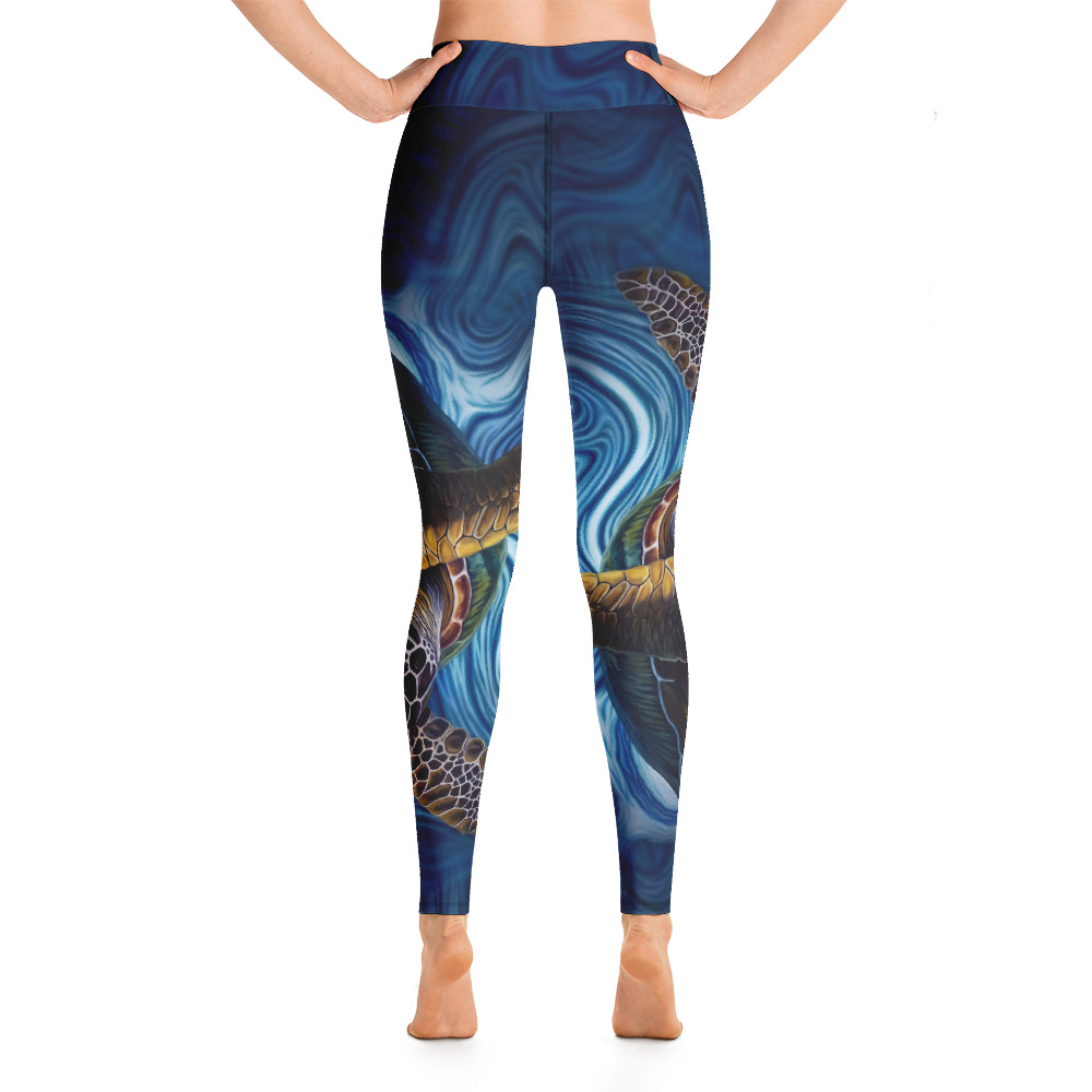 CAVIS Sea Turtle Women's High Waist Leggings - Blue - Back