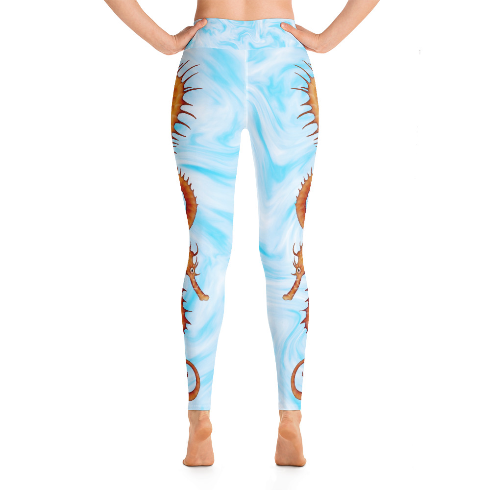 CAVIS Seahorse Pattern Women's Leggings - Light Blue Scuba Dive Skin - Back