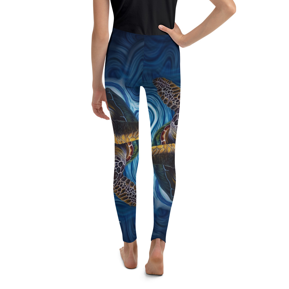 CAVIS Sea Turtle Youth Leggings - Blue - Back