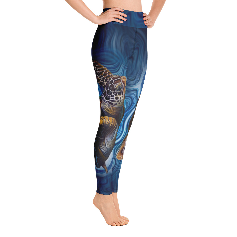 CAVIS Sea Turtle Women's High Waist Leggings - Blue - Right