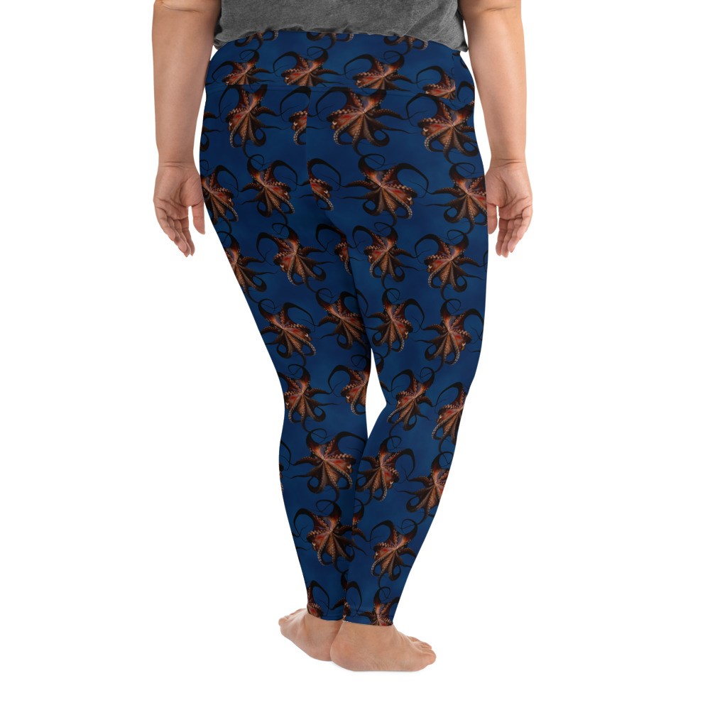 CAVIS Flying Octopus Women's High Waist Plus Size Leggings - Blue Scuba Dive Skin - Back