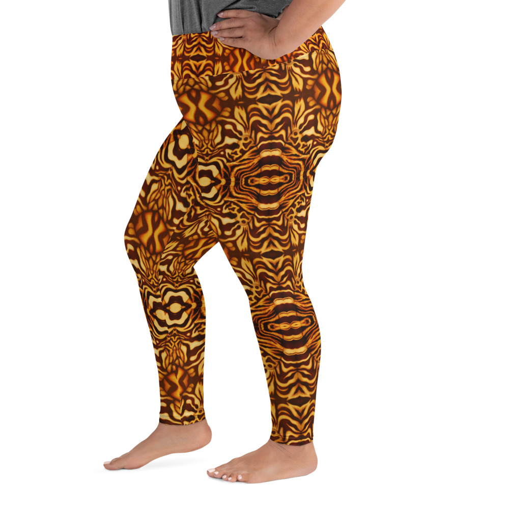 CAVIS Wonderpus Women's High Waist Plus Size Leggings - Yellow Orange Scuba Dive Skin - Left