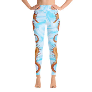 CAVIS Seahorse Pattern Women's Leggings - Light Blue Scuba Dive Skin - Front