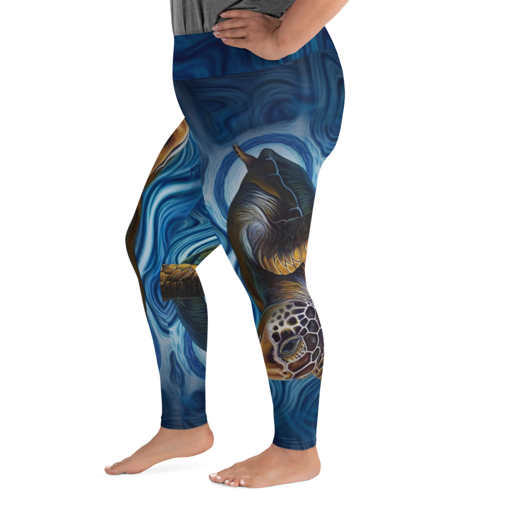 CAVIS Sea Turtle Women's High Waist Plus Size Leggings - Blue Dive Skin - Left