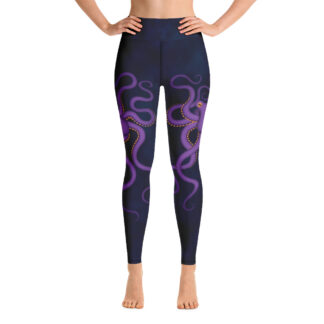 CAVIS Purple Octopus Women's High Waist Leggings - Blue Scuba Dive Skin - Front