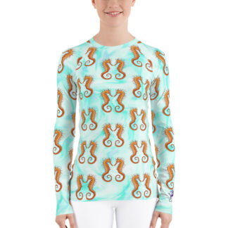 CAVIS Seahorse Pattern Rash Guard - Men's Light Blue Swim Shirt - Front