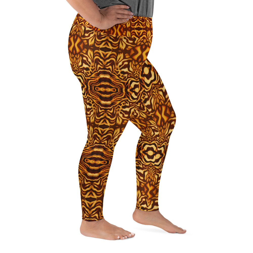 CAVIS Wonderpus Women's High Waist Plus Size Leggings - Yellow Orange Scuba Dive Skin - Right