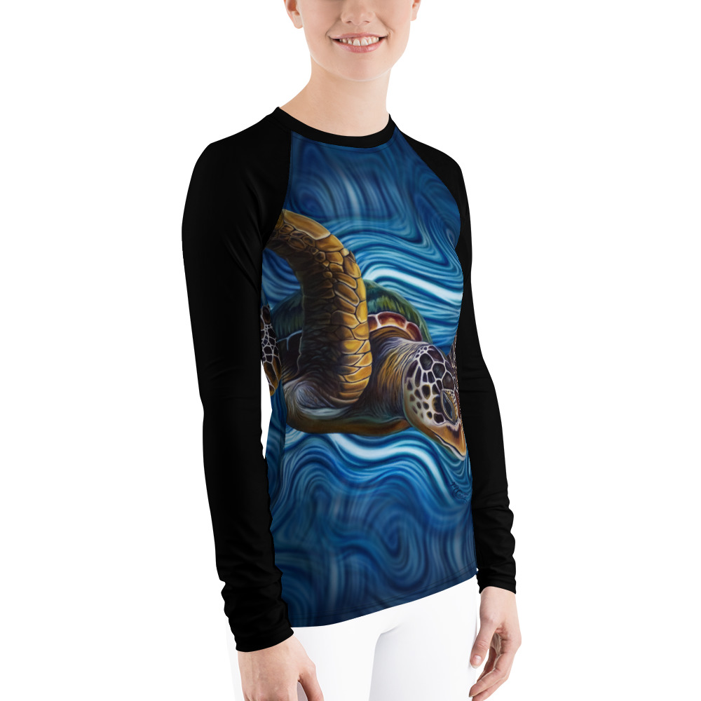 CAVIS Sea Turtle Women's Rash Guard - Blue Dive Skin - Right