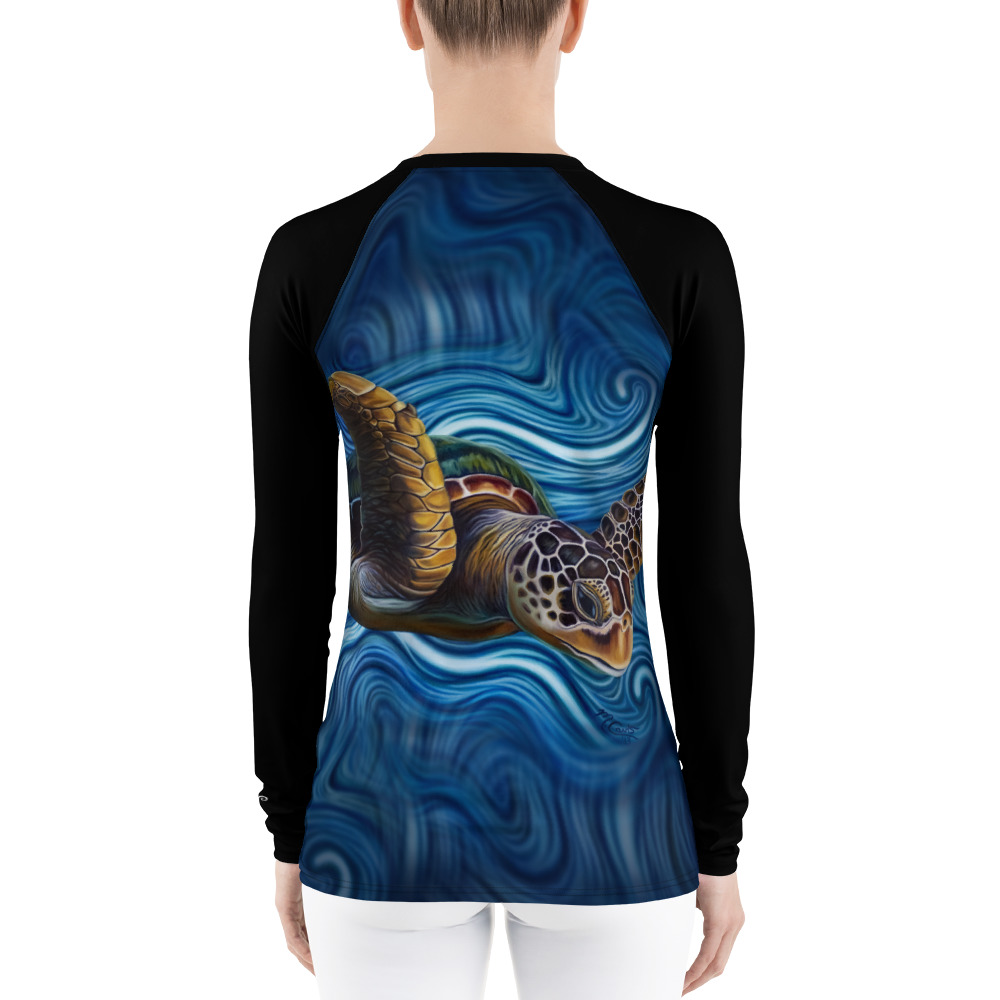 CAVIS Sea Turtle Women's Rash Guard - Blue Dive Skin - Back