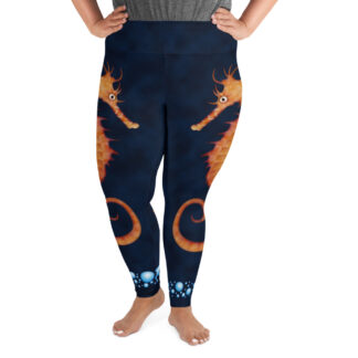 CAVIS Seahorse Women's High Waist Plus Size Leggings - Dark Blue Scuba Dive Skin - Front
