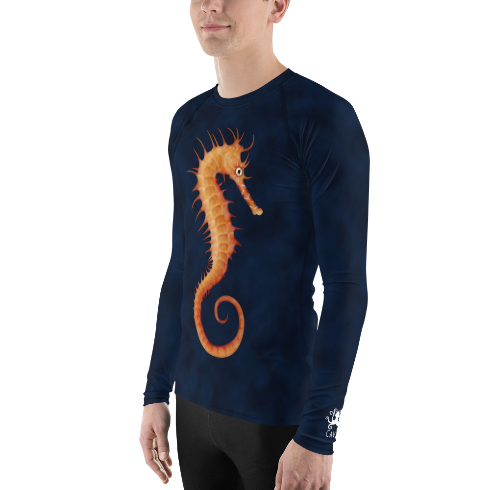 CAVIS Seahorse Rash Guard - Men's Dark Blue Swim Shirt - Left