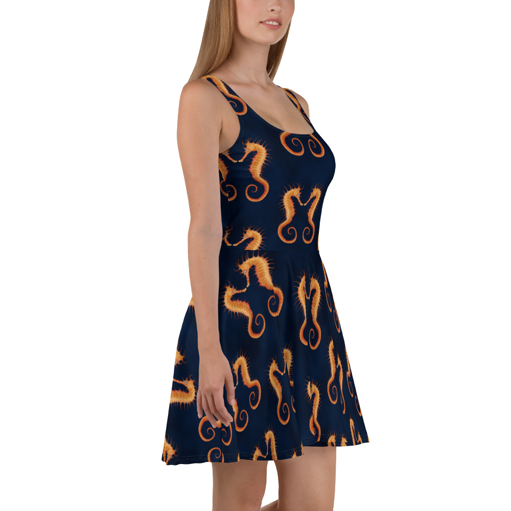 CAVIS Seahorse Pattern Skater Dress, Sea Life Ocean Animal Flare Dress - Image 4