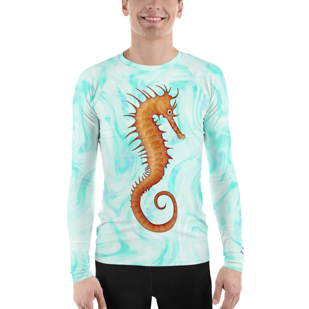 CAVIS Seahorse Rash Guard - Men's Light Blue Swim Shirt - Front