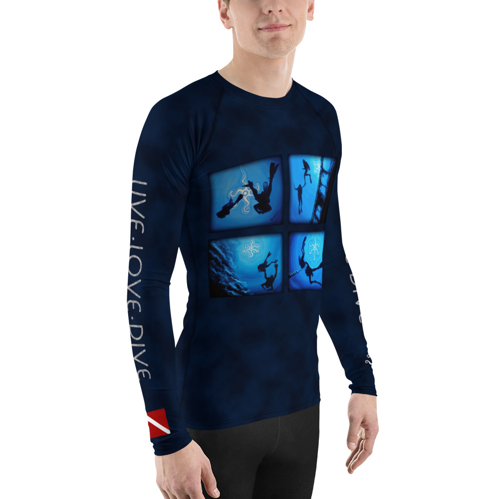 CAVIS Diver Silhouette, Scuba Diver Rash Guard - Live Love Dive - Men's - Right