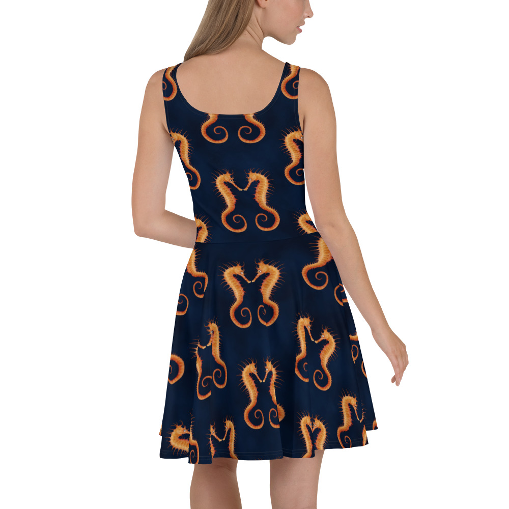 CAVIS Seahorse Pattern Skater Dress, Sea Life Ocean Animal Flare Dress - Image 2
