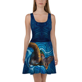 CAVIS Sea Turtle Skater Dress, Sea Life Ocean Animal Painting Flare Dress